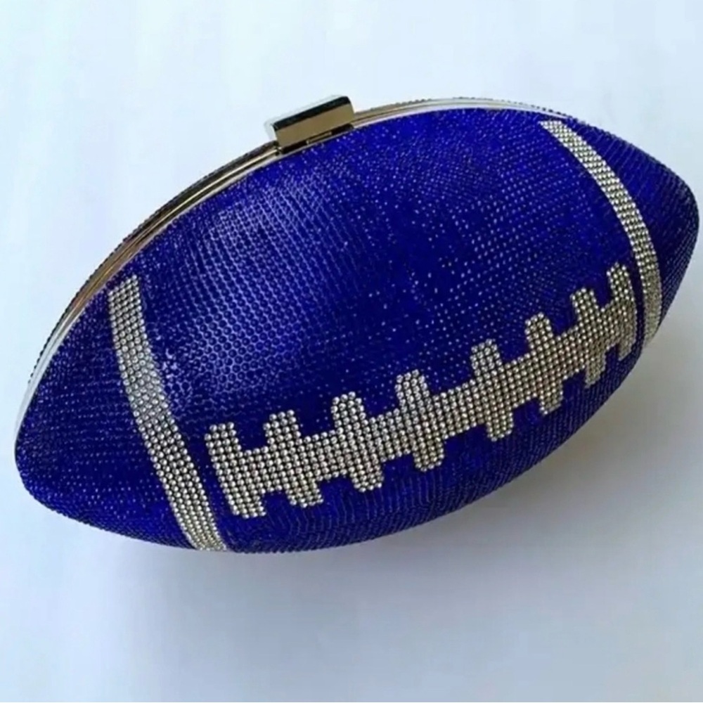 Blue Rhinestone Football Clutch Purse/ silver detail NFL Inspired Game Day Bag